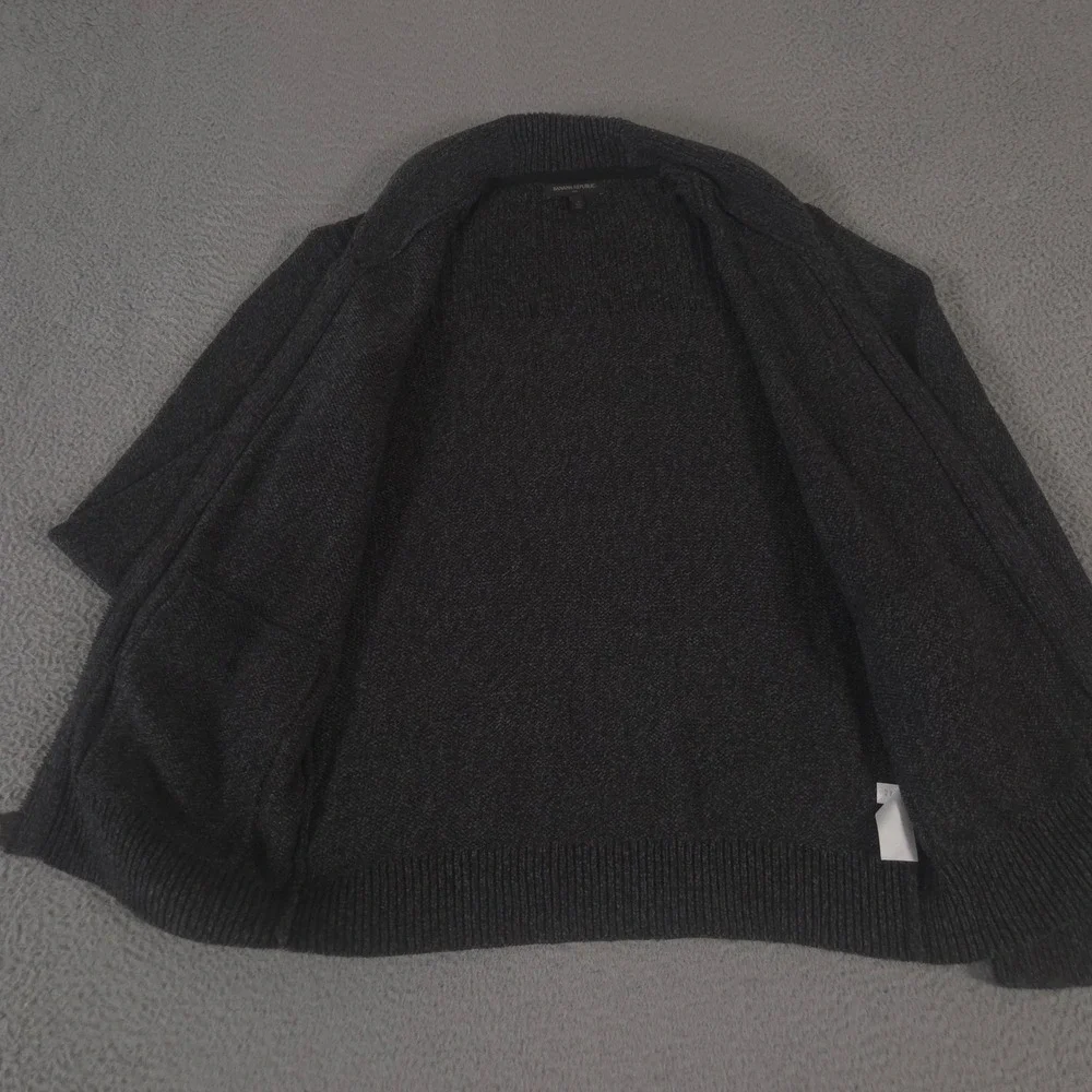 Banana Republic Sweater Mens Large Charcoal Full Zip Wool Blend Shawl Collar